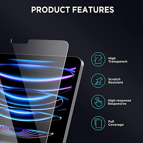 KingBlanc [instalare 1-Touch] Protector de ecran pentru iPad Pro 12,9 inci 2022/2021/2020/2018, folie din sticlă călită cu