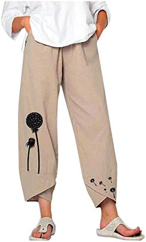 Gufesf femei vara trunchiate Bumbac lenjerie Capris pantaloni largi Harem pantaloni cu buzunare lenjerie pantaloni pentru femei