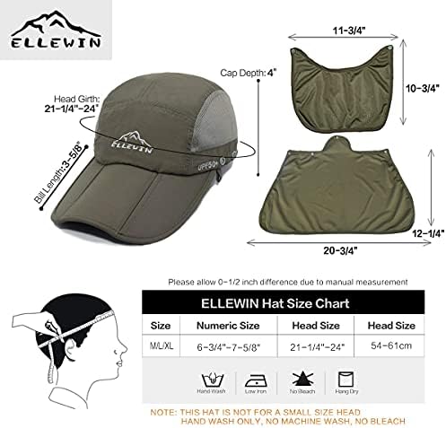 Pălărie de pescuit ELLEWIN Sun Cap UPF 50 + Pălărie de drumeții în aer liber cu plasă detașabilă față gât Clapetă Capac curea
