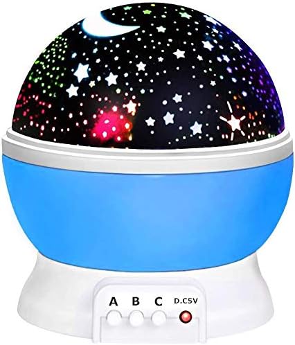 Lumină de noapte pentru copii, proiector Moon Star - 4 becuri LED 8 schimbarea culorii luminii cu cablu USB, rotație de 360