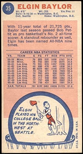 1969 Topps # 35 Elgin Baylor Los Angeles Lakers VG/Ex Lakers Seattle University