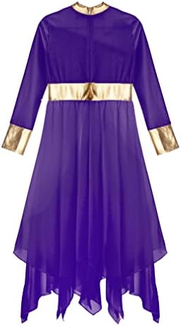 JEATHA pentru copii fete cu mânecă lungă strălucitoare laudă metalică rochie tunică asimetrică costum de dans contemporan liric