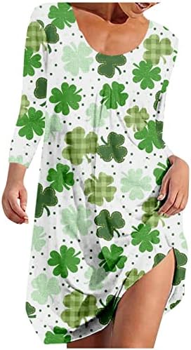 Rochie de Paște Trebin, moda pentru femei casual rotund rotund de Ziua Sf. Patrick, imprimat rochie cu mânecă lungă casual