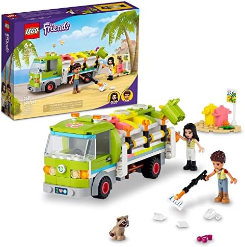 LEGO Friends Recycling Truck Toy 41712-Setul include coșuri de sortare a gunoiului, mini păpuși Emma și River, Jucării Educaționale