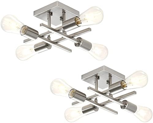 Eidonta Industrial 4-Light Semi Flush Mount Plafon Instanțier, Lumină Modernă de Candelabru Nichel periat, lampă de tavan Sputnik