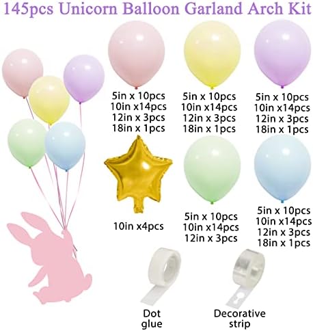 RUBFAC 145pcs Pastel balon Garland Kit Unicorn Macaron curcubeu balon arc cu stele folie baloane pentru Baby Shower nunta ziua