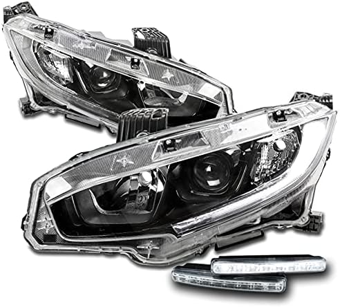 ZMAUTOPARTS LED tub halogen proiector faruri negru w / 6 Alb DRL compatibil cu -2021 Honda Civic