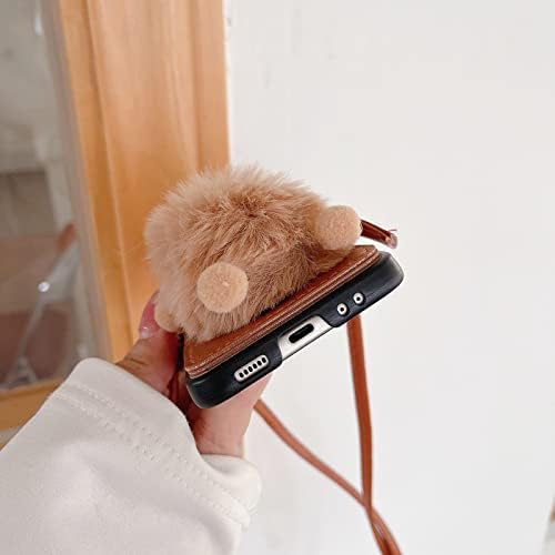 Yatchen pentru Husă portofel Samsung Galaxy Z Flip 4,jucărie drăguță cu blană pachet de carduri Maro De Lux Huse pentru telefon