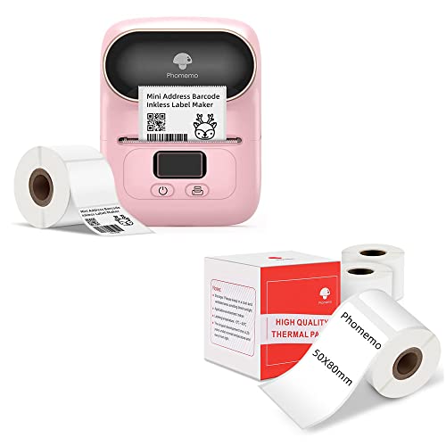 Pink Label Maker Machine-Phomemo M110 portabil Bluetooth Thermal Label Maker imprimantă pentru coduri de bare, pânză, etichetă