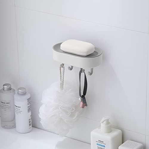 Săpun pentru perete de duș 2 pachete, suport de săpun din plastic cu 4 cârlige, fără găurire, vase de săpun cu scurgere cutie