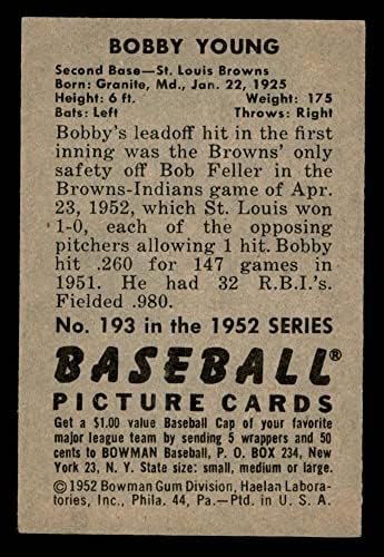 1952 Bowman 193 Bob Young St. Louis Browns ex Browns