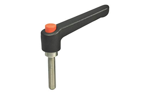 Mâner reglabil metric din nylon cu buton de apăsare portocaliu, știft filetat S/S, lungime de 78 mm, înălțime de 55 mm, fir