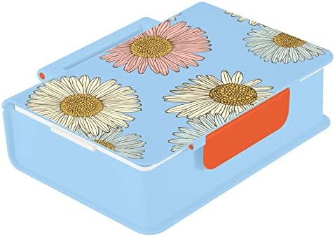 BOENLE Blooming Daisy Bento Lunch Box pentru copii Bento Box cu 3 compartimente,Containere pentru prânz furcă reutilizabilă