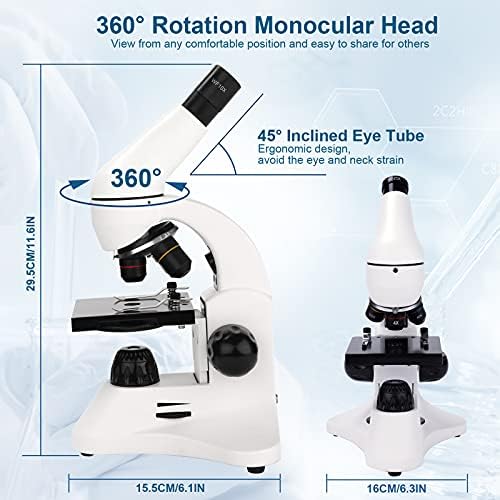 Microscop 40X-2000X pentru adulți pentru copii, lentilă optică cu iluminare cu LED-uri cu LED-uri, microscop monocular pentru