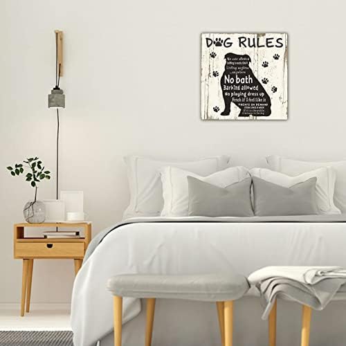 Reguli amuzante pentru câini semne de lemn decor de casă pentru fermă pentru câini de fermă Silueta semne de perete rustic