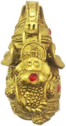 Mose Cafolo Feng Shui 3 Gold Toad Broaște monedă îngenuncheată pe spatele figurinei de elefant cu strasuri roșii pentru bogăție