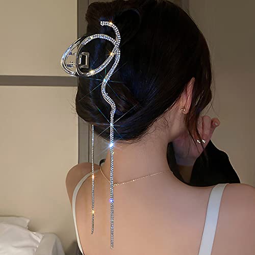 Clipuri de păr franceză Clipuri de gheară de strasie păr gros de păr mare argintiu pentru părul francez pentru femei elegante,
