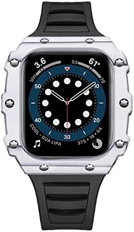 Carcasă din fibră de carbon CNHKAU pentru modificarea benzii Apple Watch 7 45mm 44mm 41mm 44mm ceramică cu curea de cauciuc
