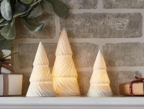 Set de arbori de Crăciun al alb al albului Pam al lui Pam -Arbori decorativi decorativi, luminat, pentru a -ți afișa pe manta