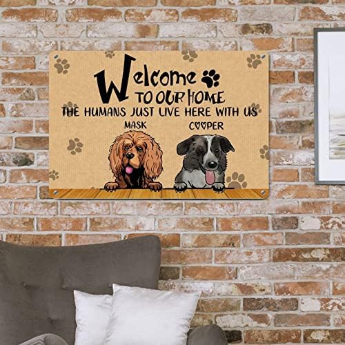 Alioyoit amuzant de câine metal semn personalizat Numele bineveniți la casa noastră, oamenii aici cu noi drăguț cățeluș de