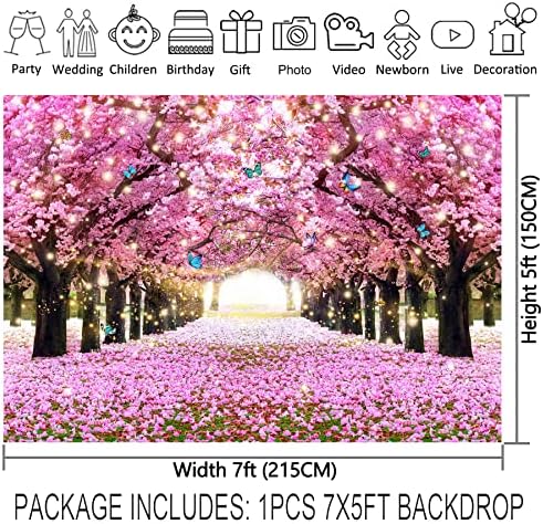 Zthmoe 7x5ft Tesatura primăvară Cherry Blossom fotografie fundal Paste Flori Nunta fundal roz Floral Boulevard fotografie tapiserie