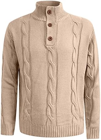 Pulover pentru bărbați, buton pentru bărbați în josul gulerului tricotat pulover pulover de iarnă cu mânecă lungă tricotat