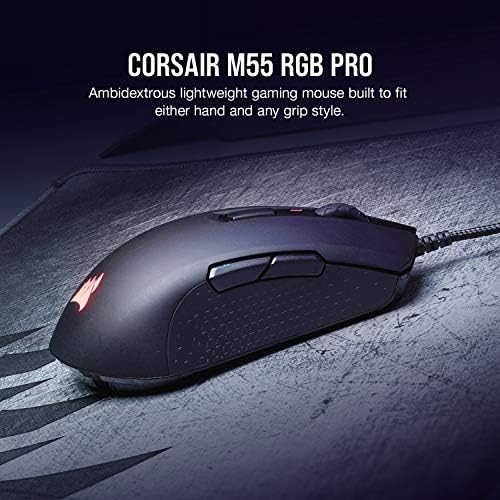 Corsair M55 RGB Pro cu fir Ambidextru multi-Grip Gaming Mouse-12.400 dpi senzor reglabil - 8 butoane programabile-Negru