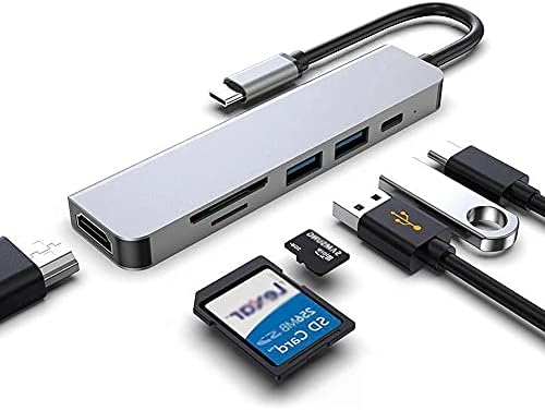 SLSFJLKJ USB HUB C Adaptor 6 în 1 USB C la USB 3.0 Dock compatibil HDMI USB-C tip C 3.0 Splitter