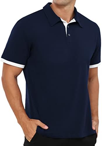 NITAGUT Mens scurt&Maneca lunga tricou Polo Casual Slim Fit Polo Tee Basic proiectat tricou de bumbac pentru om