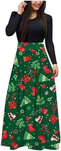 Tricou maxi de Crăciun rochii lungi pentru femei, rochie cu mânecă lungă pentru femei Rochie cu talie înaltă elastică casual