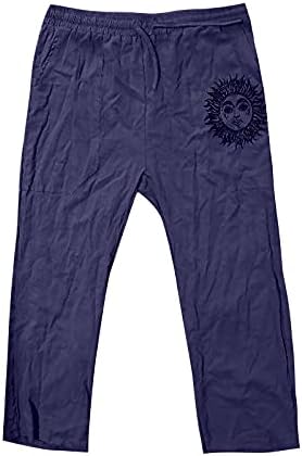 Pantaloni de lenjerie de bumbac pentru bărbați, tipărit soare casual se potrivesc cu baggy hippy stil retro clasic pantaloni