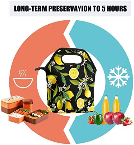 GUEROTKR sac de prânz pentru bărbați,cutie de prânz izolată, cutie de prânz pentru adulți, model de frunze de fructe de lămâie