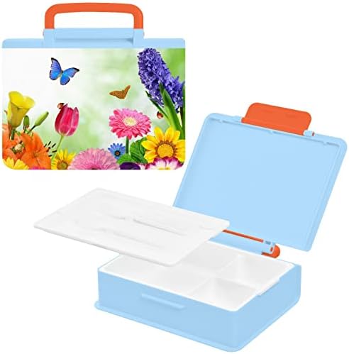 Suabo Spring Flowers Bento Cutii pentru adulți/copii, cu cutie de prânz, cu cutie albastră, recipiente pentru muncă/școală/picnic