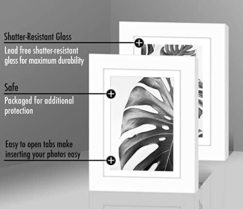 Americanflat 5x7 Frame de imagine în set alb de 2 - afișează 4x6 ​​cu covoraș și 5x7 fără mat - lemn compozit cu sticlă rezistentă