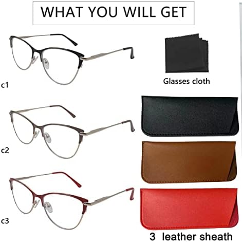 Ytljgj elegant 3 pachet ochelari de citire a ochiului pentru femei, blocarea luminii albastre/anti -strălucire cititori de