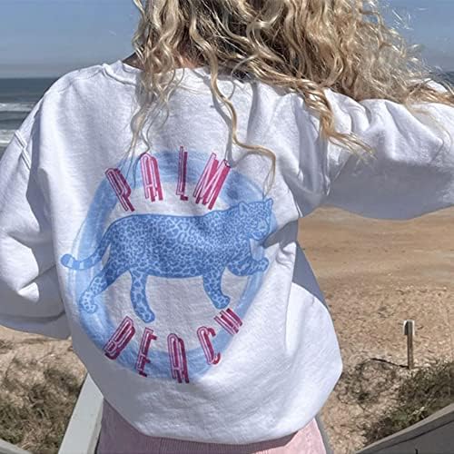 Hoodies Weiiyonn pentru femei cu hanorac supradimensionat topuri pulover Crewneck Palm Beach Litera leopard Graphic Print Stil