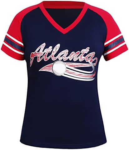 Geneisteck femei Atlanta City Baseball V Neck fani Raglan Tricouri-Navy & amp; Red