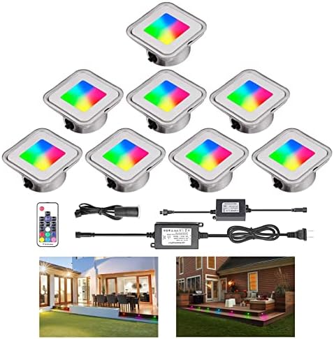 Yzgwzld încastrat LED Decking in-groung Lights kituri, 8 Pack RGB Multi-Color pătrat în aer liber / interior LED Decor lumina