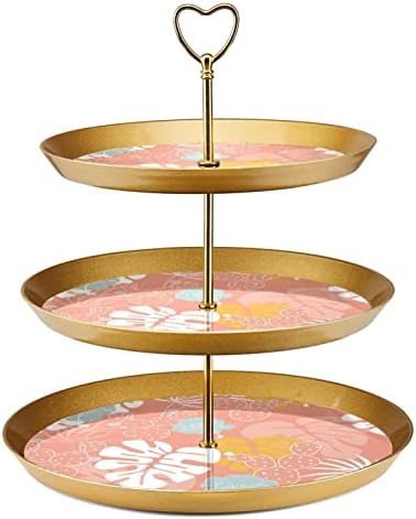 Set de suporturi pentru tort din 3 piese, flori cu frunze de palmier suport pentru Cupcake din Plastic suport pentru desert