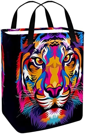 Coș de rufe pliabil cu imprimeu de tigru colorat, coșuri de rufe impermeabile de 60 L coș de spălat haine depozitare jucării