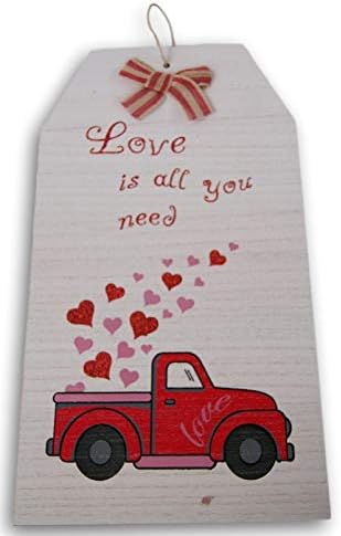 Semnul camionului de Ziua Îndrăgostiților cu cuier de iută-decor strălucitor Dragostea este tot ce ai nevoie - 9 x 16,75 inci