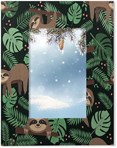 Sloth Design 4x6 cadru de imagine pentru afișaj de sus și montare pe perete, frunze tropicale 4x6 Rame foto din lemn pentru