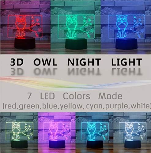i-Chony Owl cadou 3d Illusion Night Light Birthday Gift lampă 7 culori schimbare treptată comutator tactil masă birou lumină