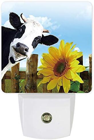 MuswannaA Soft LED Night Light Super Smart Dusk to Dawn Sensor American Farm Animal Funny Cow floarea-soarelui Plug-In Night