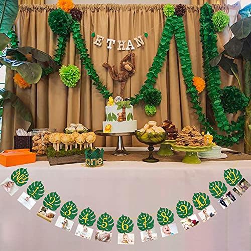 Matttime Tropical 12 luni Banner Leaf 1st Birthday Glitter Jungle Safari Wild One One Monthly Photo Prop Zoo Party Decoration