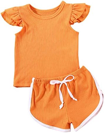 Gulirifei Toddler pentru fete pentru bebeluși Tricoturi de vară Setează cămașă de topuri cu volane + pantaloni scurți Pantaloni