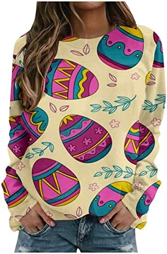 Femei Funny Bunny Tricouri de Paște de Paște la modă cu mânecă lungă cu mânecă Panouri de pulover liber Casual Plus Size Paște