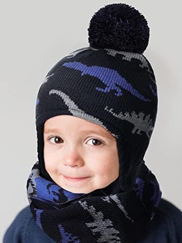 Pălărie de pălărie de băieți set set de iarnă pălărie caldă de pălărie tricotată cu pălărie tricotată beanie toddler fleece
