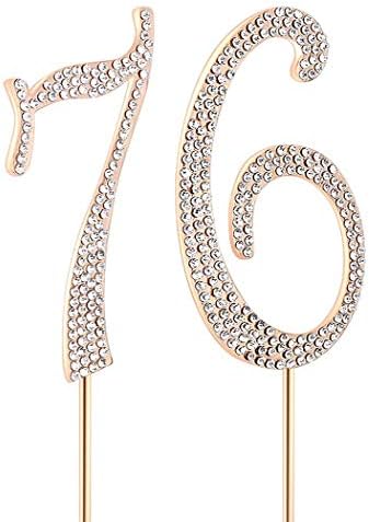 Magjuche Gold 76 Crystal Cake Topper, număr 76 RINDESTONES 76th Birthday Cake Topper, Bărbați sau femei de naștere sau 76 de