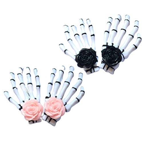 Lurrose 4pcs Halloween Schelet Hands Clipuri de păr Trandafir Craniu Forma Aligator Barrettes Zombie Punk Rock Clipuri pentru